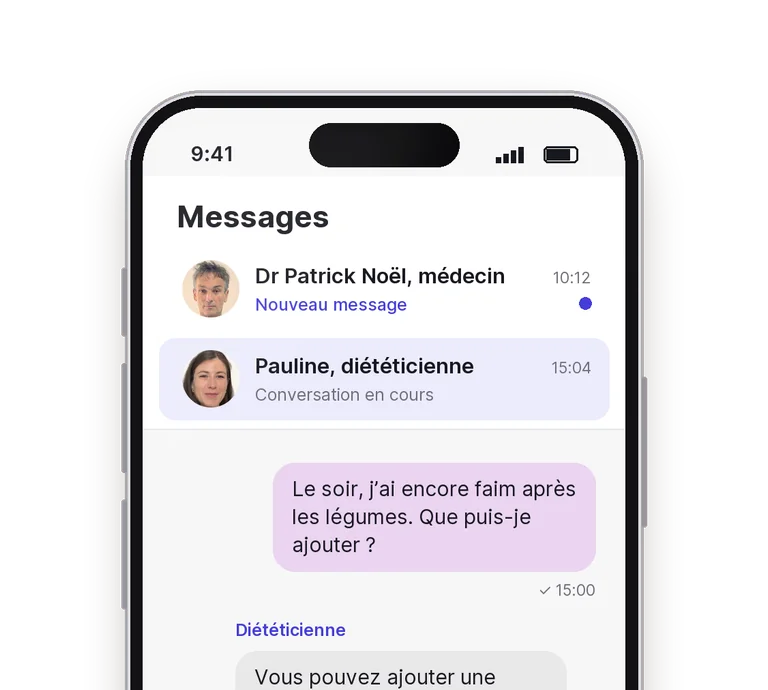 Messagerie avec le médecin et la diététicienne